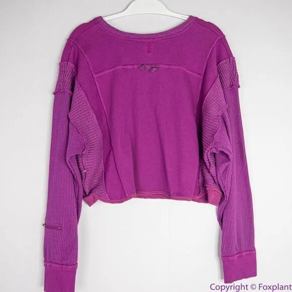NEW Free People FP Movement Back to Me purple Snap Pullover Crop Henley‎ - Image 9