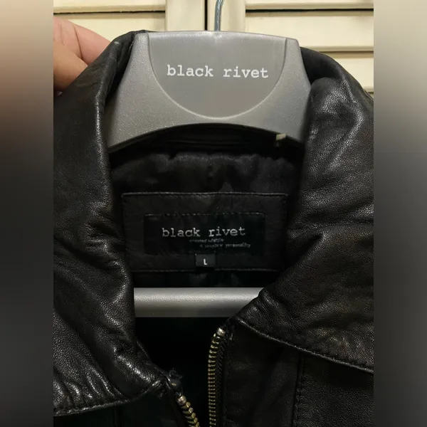 Black Rivet‎ Leather Jacket Zip Up size Large pockets NWOT - Image 4