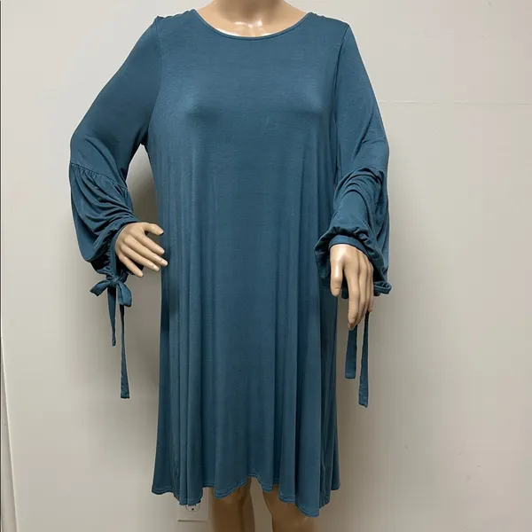 American Eagle Dark Teal Green Long Sleeve Criss Cross Back swing dress size XL - Image 2