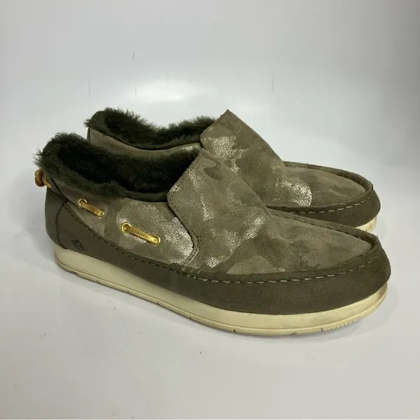 Sperry Moc-sider slip on shoes‎ metallic camouflage women’s size 8.5 faux fur - Image 2