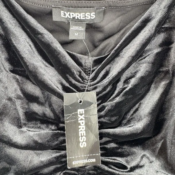 Express Black Velvet Ruched Puff Sleeve Top M NWT Square Neck Romantic Festival - Image 5