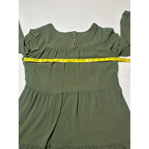 Lulus Olive Green Tiered Long Sleeve Mini Dress Women’s Small Boho Ruffle Hem - Image 6