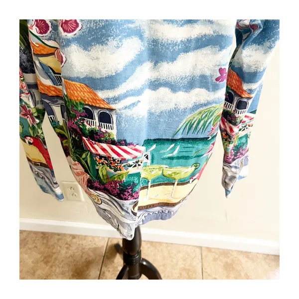 Vtg Real Comfort By Chadwick's Button Up Top Womens M Multi Floral Scenic Print - Image 9