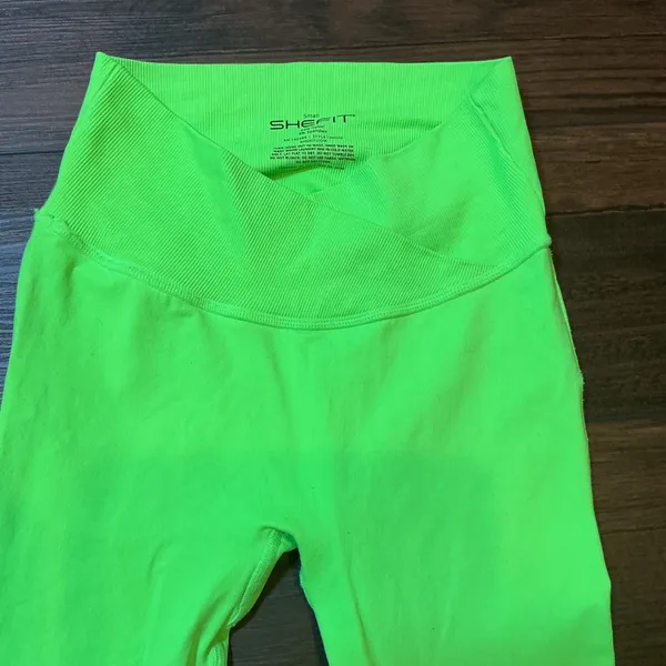 SHEFIT Seamless High Waisted Mesh Leggings Neon Green Small Athletic Workout - Image 2