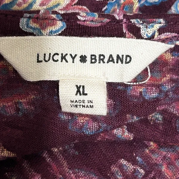 Lucky Brand Women Boho Cottage Floral Top XL Maroon Romantic Fairy Whimsical - Image 5