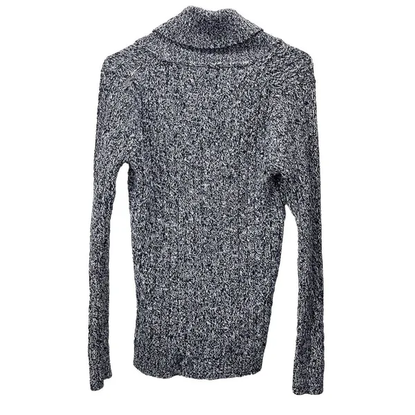 LL Bean Black Marled Pullover Cable V Neck Shawl Collar Cotton‎ Sweater SMALL - Image 5