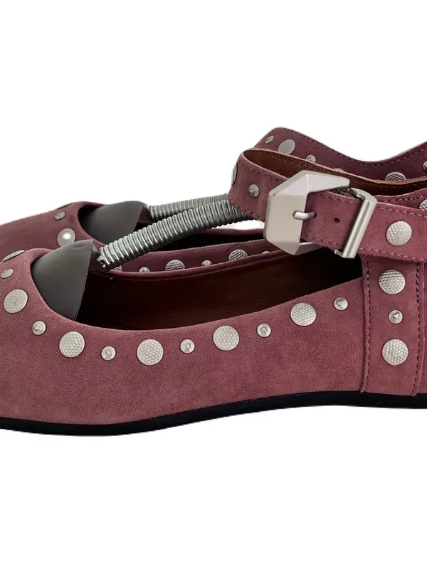 Free People Mauve Suede ‘Mystic’ Mary Jane Ankle Strap Studded Flats, Size 9 - Image 5