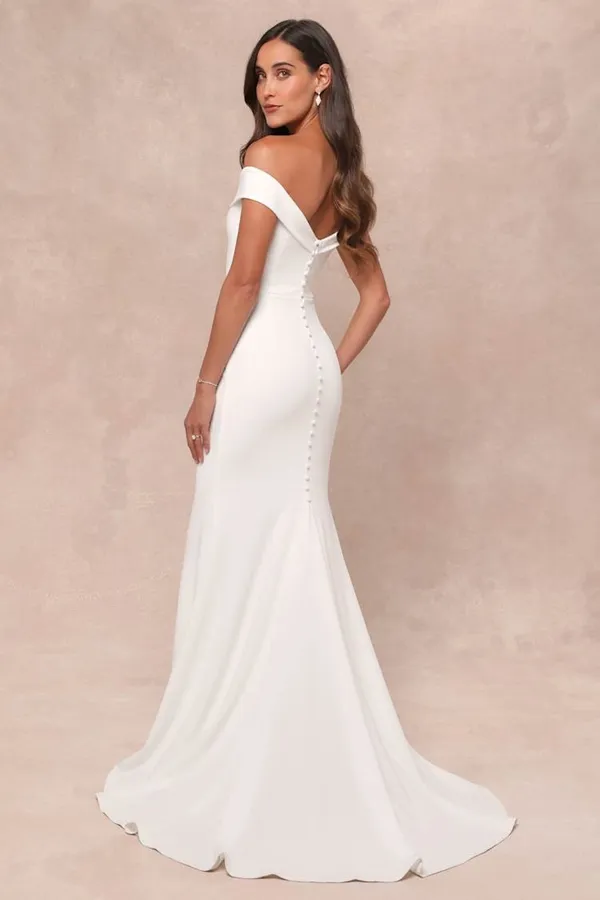 Lulus Arienne White Off-the-Shoulder Mermaid Maxi Dress Wedding Classy Small - Image 2
