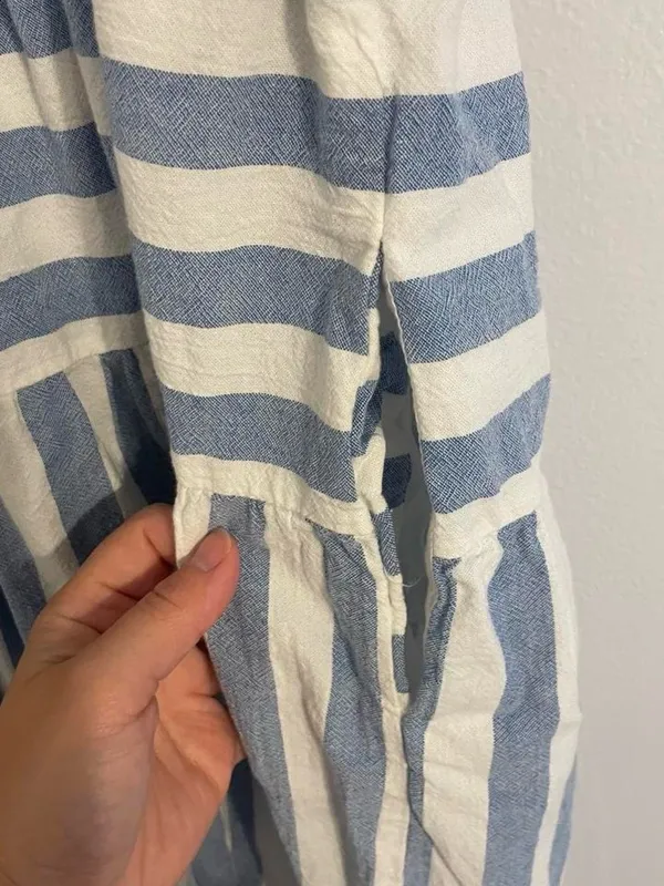 Universal Threads Women's M Blue White Stripe Summer Smocked Cotton Sun Dress - Image 4
