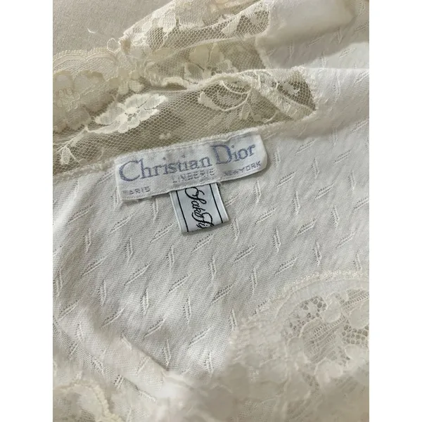Vtg 80s Christian Dior Saks Fifth Avenue Lace Nightgown Cream White Slip Dress - Image 9