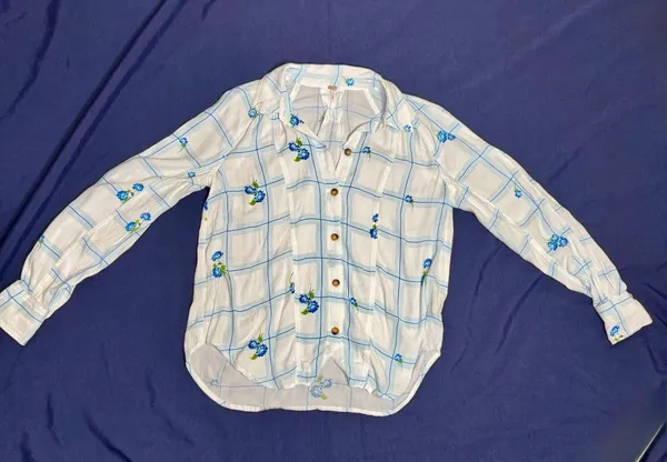 Free People Window to My Heart Floral Plaid Button Down Shirt XS - Image 9