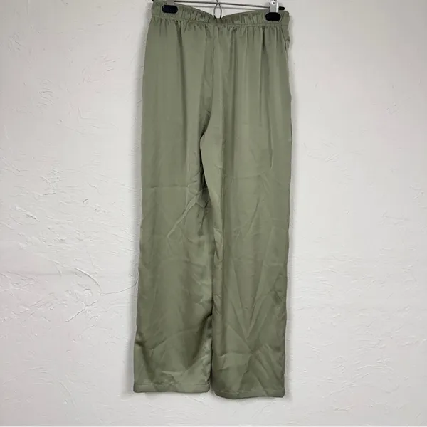Uniqlo Sage Green Satin Wide Leg Pants Womens S Pull On Preppy Casual Tie Waist - Image 4