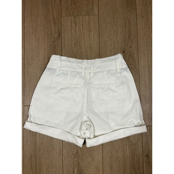 Sonoma Life Style Pleated Modern Shorts 6 White Linen Cotton Cuffed Casual - Image 4