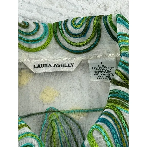 Laura Ashley Green Floral Embroidered Sheer Organza Button Down Shirt Large‎ - Image 8