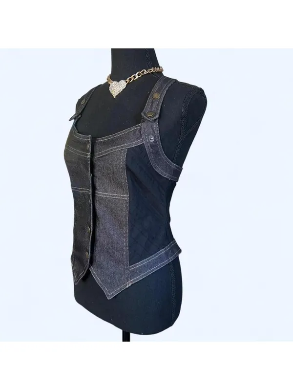 Vintage Y2K Jacqueline Riu Dark Academia Denim Corset Waistcoat Size Medium 💙 - Image 5
