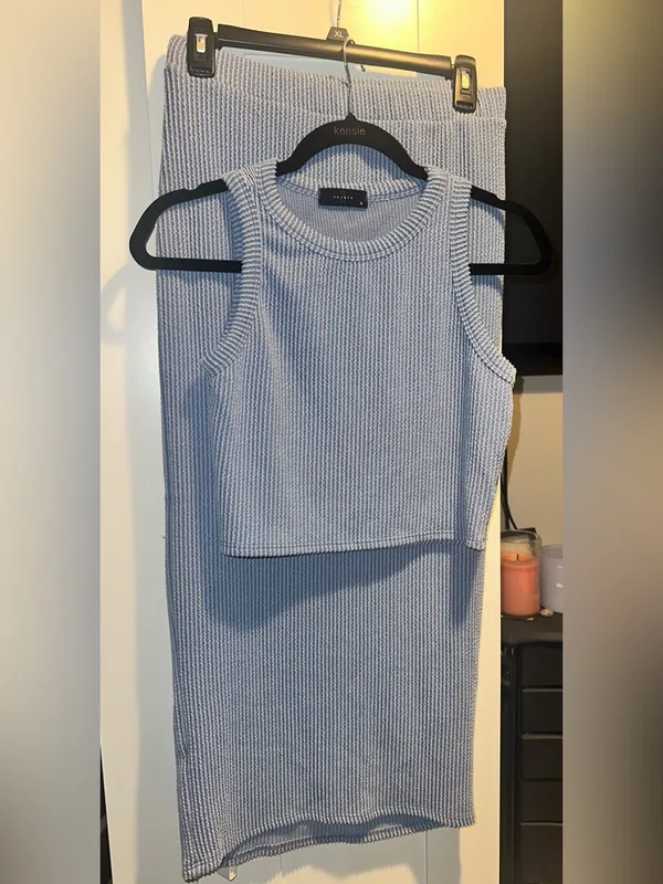 21 Saints Blue Ribbed Crop Skirt Set Size XL - Image 2