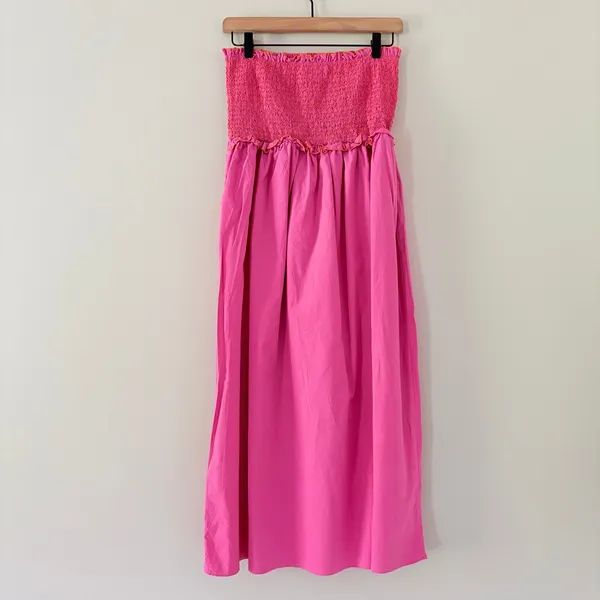 Pomander Place Tuckernuck fuchsia Strapless Jessie Dress Smocked Cotton Size L - Image 4