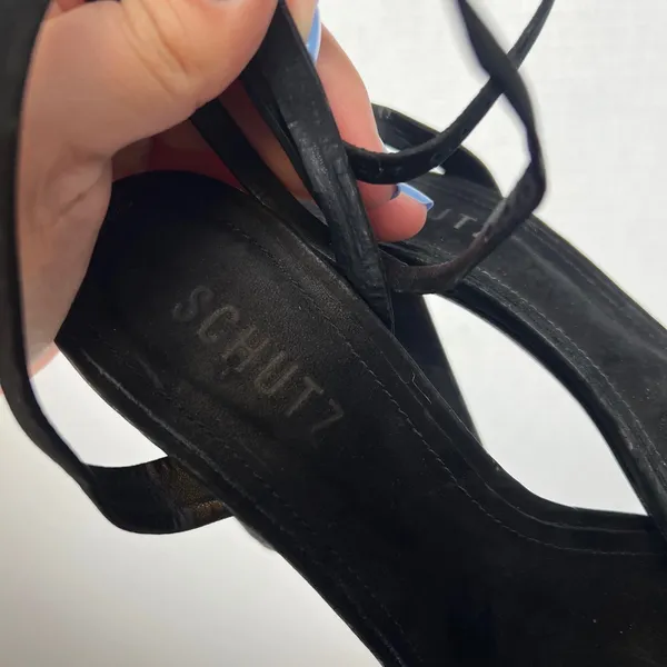 Schutz Black Suede Clear PVC Ankle Wrap Block Heel Sandals Size 9B Brazil - Image 2