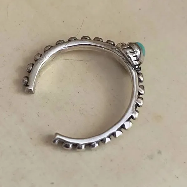 Sterling Silver Bali Style Turquoise Toe Ring Adjustable Blue - Image 4