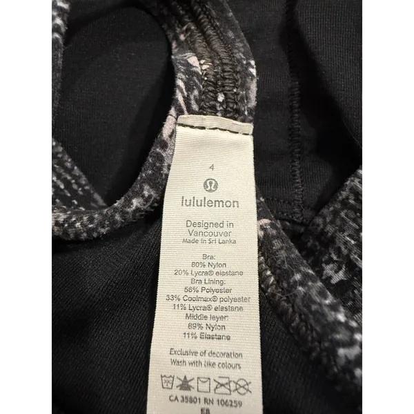 Lululemon Flow Y Bra Nulu Black Grey Abstract‎ Print Yoga Sports Bra Size 4 - Image 5