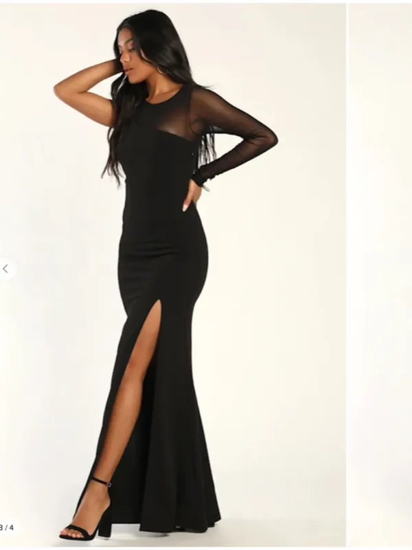 LULU's Sexy Chic Prom Wedding Cocktail Formal Event Long Sleeve Mermaid Maxi - Image 3