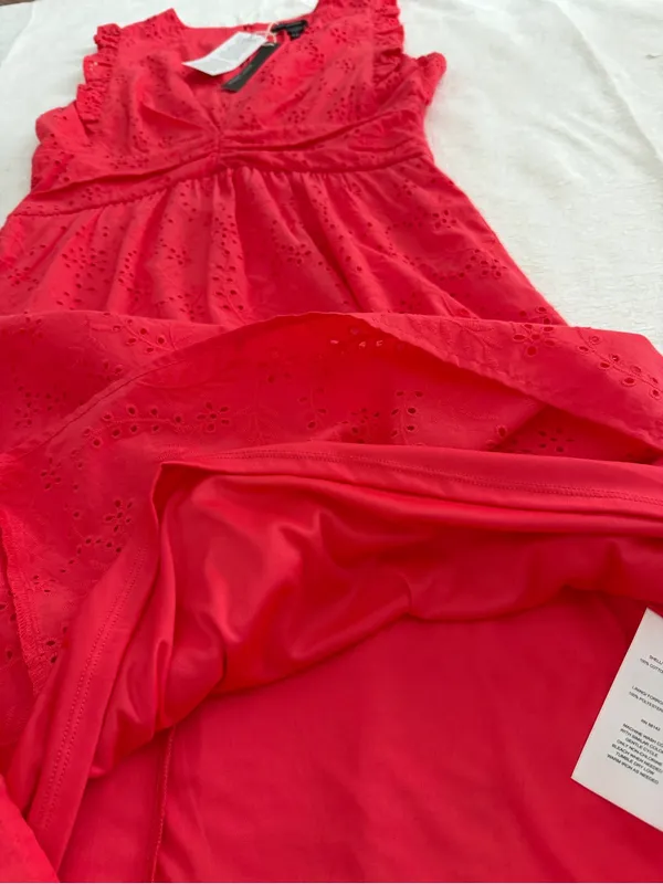 NWT Maggy London Coral Eyelet Midi Dress Size 6 Ruffle V-Neck - Image 10