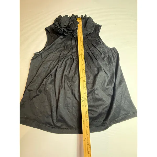 ELIJAH Black Sleeveless Blouse‎ Top with Ruffle Collar and Pleated Detail s - Image 4