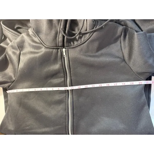 Womens Black Scuba Fleece Lined Longline Zip Up Hooded‎ Jacket Tulip Hem Size L - Image 6