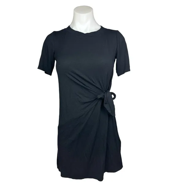 New Look Black Short Sleeve Tie Knot Basic Jersey Tunic T-Shirt Mini Dress Sz 0 - Image 2