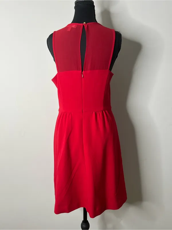 Banana Republic Red Sheer Illusion Panel Fit Flare Dress 8 Sleeveless Mini - Image 6