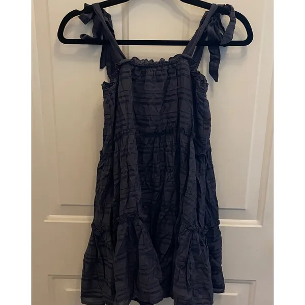 Altar'd State Navy Blue Hallie Tiered Mini Dress Tie‎ Shoulder Ruffle XS - Image 6