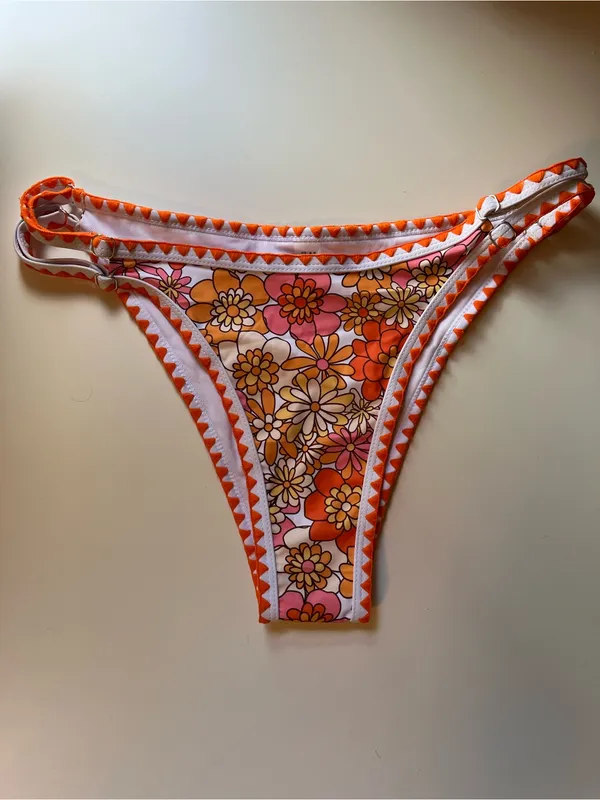 Floral Orange Triangle Bikini Bottoms Size XL - Image 2