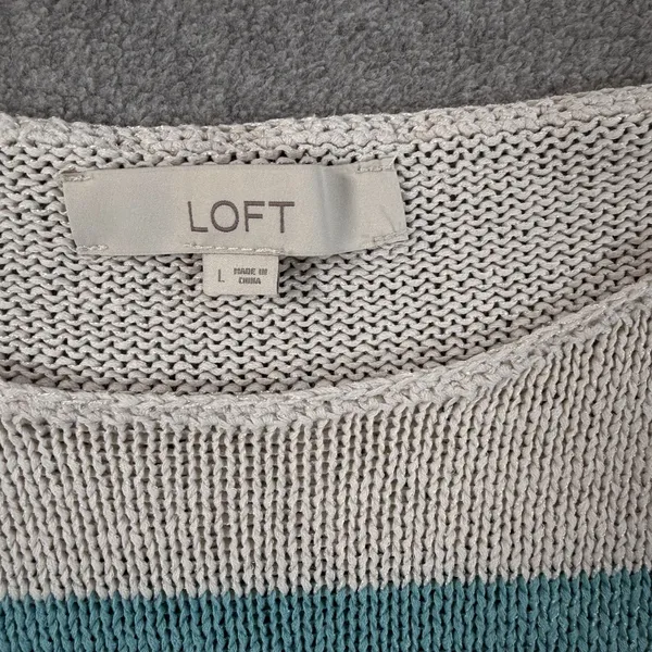 LOFT Women's Large Striped Knit Sweater Top Teal Orange Pink Drop Shoulder Boxy - Image 4