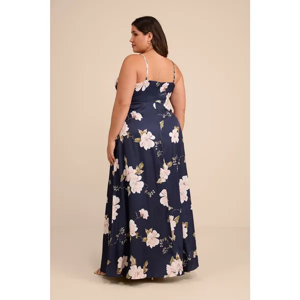 NWT Lulus Radiant Occasion Navy Blue Floral Satin A-Line Maxi Dress Resort Sz 3X - Image 3