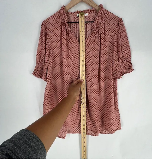 DR2 Womens Pink Geometric Floral Patterned Lightweight Woven Button Front Blouse - Image 10