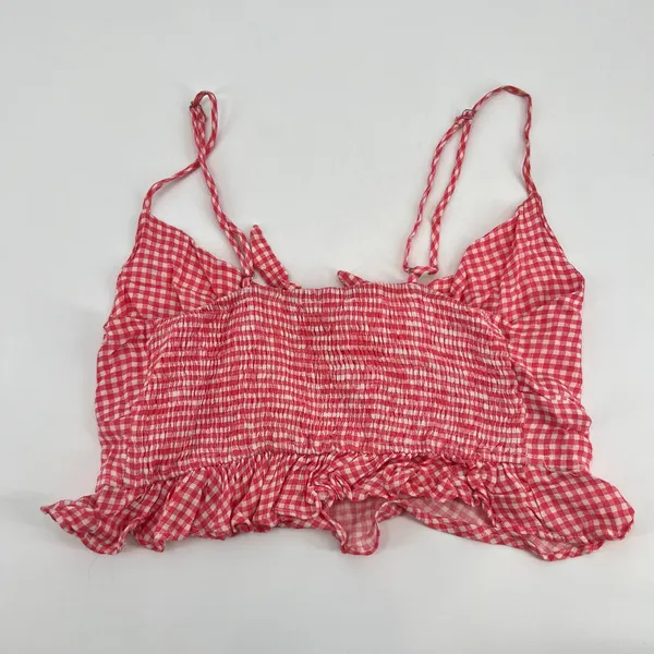 Dress Forum red & white gingham print crop tank top front bow knot ruffle medium - Image 3