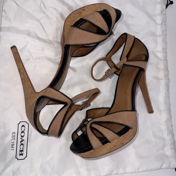 Coach Black Brown Platform Sexy Open Toe Strappy Dancer Stiletto Heel Sandal 10 - Image 4