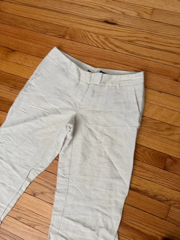 New York & Company Vintage Linen Cream Wide Trousers y2k sz 12 work minimalist coastal - Image 2