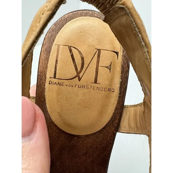 Diane Von‎ Furstenberg Shoes Women 6 Tan Leather Open Toe Slingback Wood Heels - Image 11