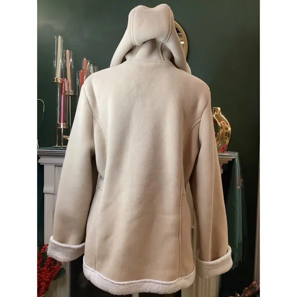 Esprit Sherpa Lined Hooded Jacket Beige Soft Fleece Full‎ Zip Women L - Image 4