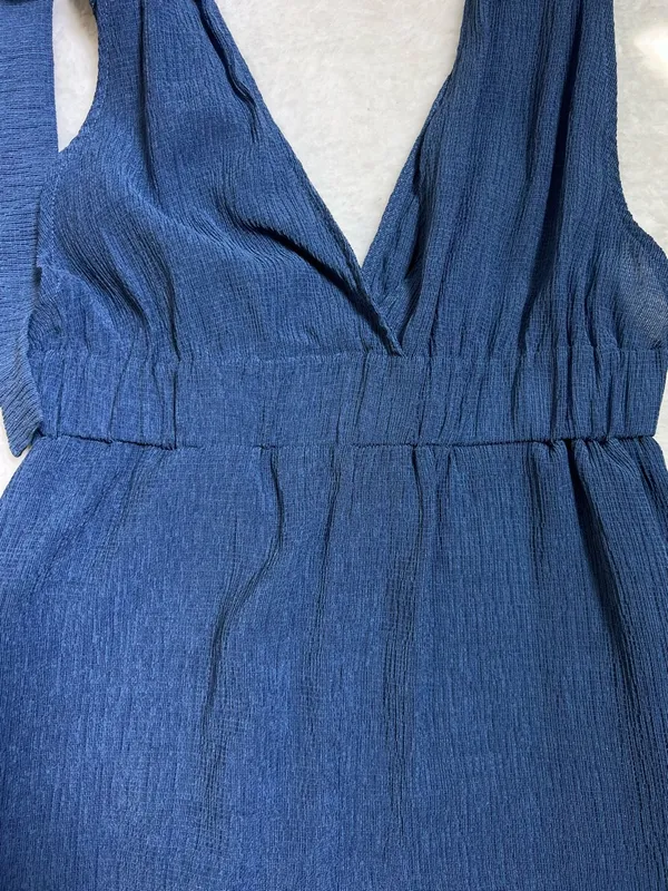 NWT Cider Blue Tie Shoulder Plunge Neck High Waist Wide Leg Jumpsuit Medium - Image 5