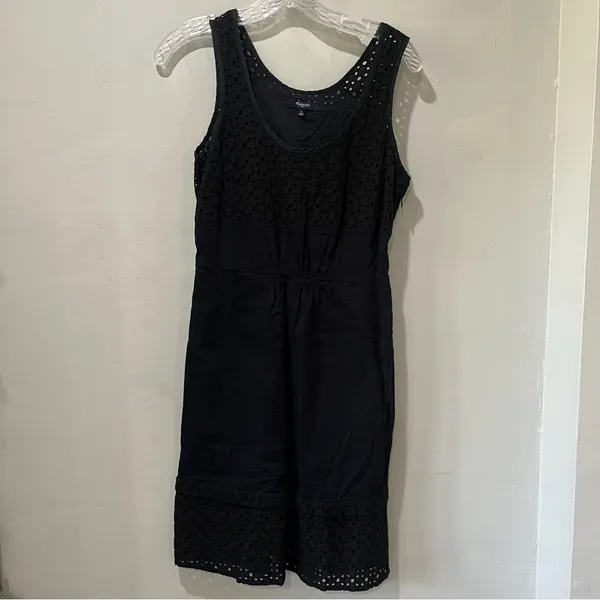 Womens Madewell black‎ Eyelet Dress Zipper Lined 100% Cotton Sleeveless small - Image 2