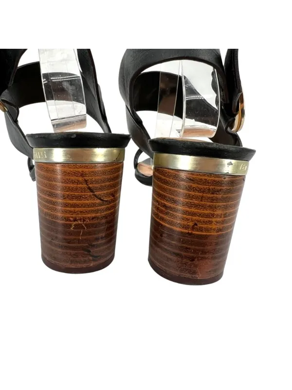 Ted Baker Azmara Black Leather Slingback Sandals Gold Buckle Block Heel Size 40 - Image 5