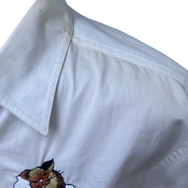 VTG Rafaella Shirt Sz L Cute Cats Holiday Christmas White Embroidered Button‎ Up - Image 4