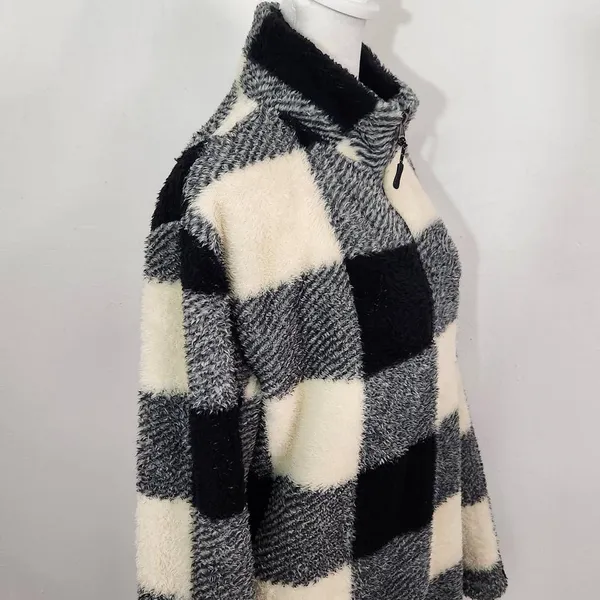 Stillwater Supply Black Cream Buffalo Check Fleece Pullover Size Large - Image 4