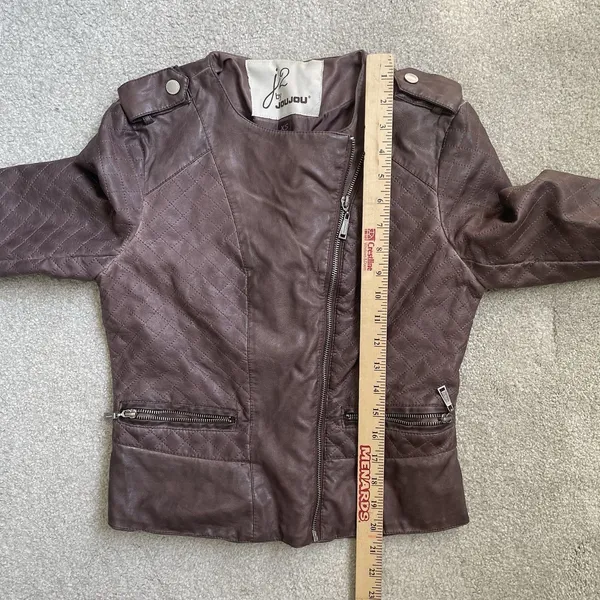 J2 by JouJou Vintage y2k 2000's Moto Jacket Brown Cropped Faux Leather Size XS - Image 11