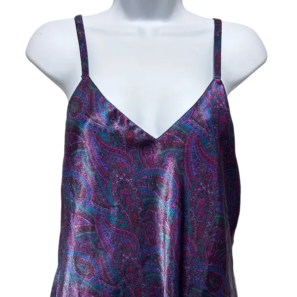 VTG Fredericks Of Hollywood Women‎ Satin Paisley Mini Slip Dress S Y2K Lingerie - Image 3