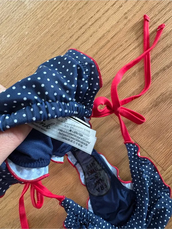 Frankie's Bikinis Navy Polka Dot Bikini Bottoms with Red Ties - Image 3
