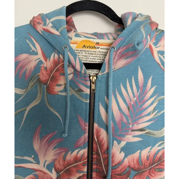 Aviator Nation Kauai Palm Zip Up Hoodie Blue Size Medium - Image 3