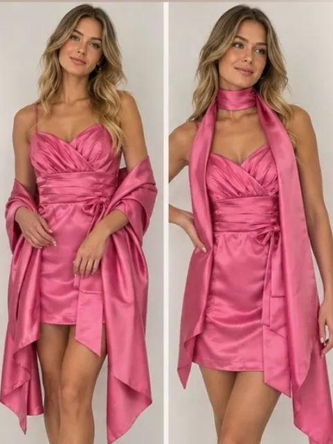 Vintage May Queen‎ Couture Pink Dress With Wrap - Image 2